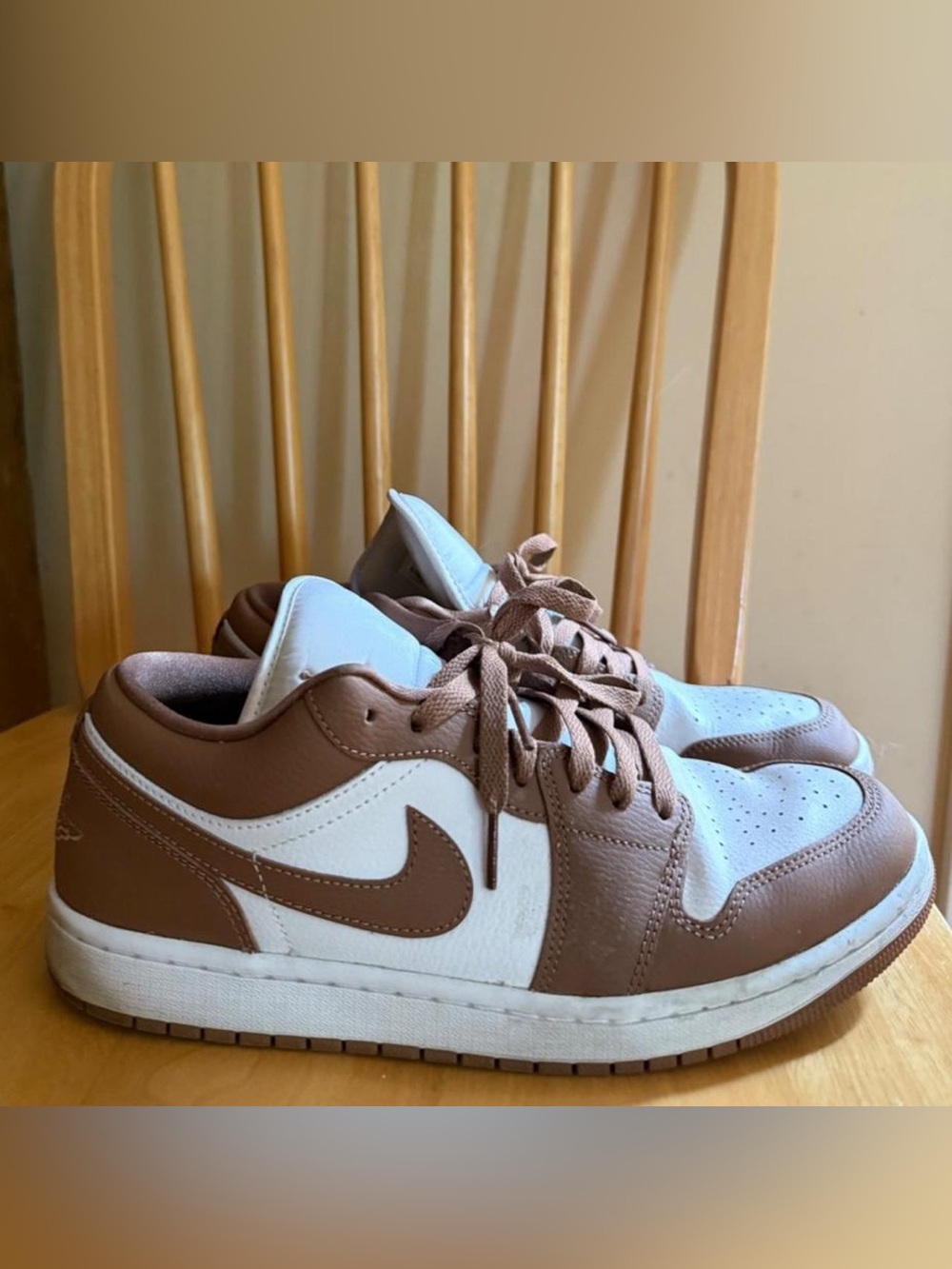 Nike Men’s Two-Tone Brown and White Low-Top Jordan Sneakers